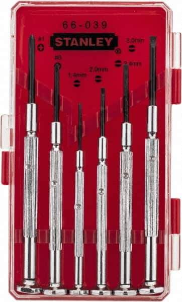 Stanley - 6 Piece Phillips & Slotted Screwdriver Set - Steel Handle, Bit Sizes: Philips #0 to #1 - Industrial Tool & Supply