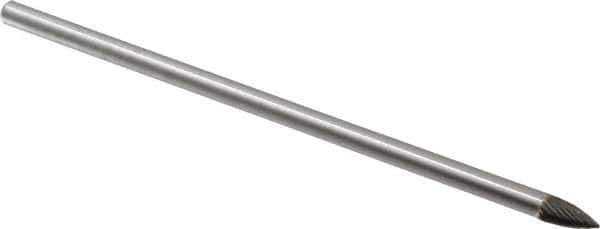 Made in USA - 1/4" Cut Diam, 1/4" Shank Diam, Tree Head Single Cut Burr - Carbide, Point End, 1/2" LOC, 6" OAL - Industrial Tool & Supply