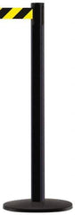 Tensator - 38-1/4" High, 2-1/2" Pole Diam, Tensabarrier Post - 13-1/2" Base Diam, Round ABS Plastic Base, Black 7-1/2" Tape - Industrial Tool & Supply