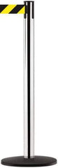 Tensator - 38-1/4" High, 2-1/2" Pole Diam, Tensabarrier Post - 13-1/2" Base Diam, Round ABS Plastic Base, Polished Chrome (Color) 7-1/2" Tape - Industrial Tool & Supply