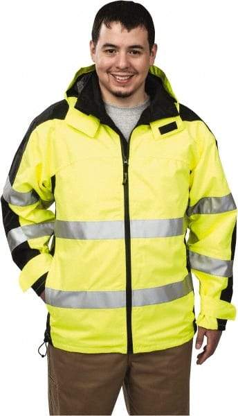 OccuNomix - Size M, Yellow, Rain Jacket - 37-39" Chest, 3 Pockets, Detachable Hood - Industrial Tool & Supply