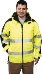 OccuNomix - Size M, Yellow, Rain Jacket - 37-39" Chest, 3 Pockets, Detachable Hood - Industrial Tool & Supply