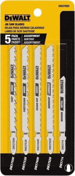 DeWALT - 5 Piece, 3" to 5" Long, 6 to 18 Teeth per Inch, Bi-Metal Jig Saw Blade Set - Toothed Edge, T-Shank - Industrial Tool & Supply