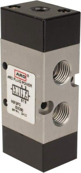 ARO/Ingersoll-Rand - 1/4" Inlet x 1/4" Outlet, Pilot Actuator, Spring Return, 2 Position, Body Ported Solenoid Air Valve - 0.7 CV, 4 Way, 140 psi, 122° Max Temp, 15° Min Temp - Industrial Tool & Supply
