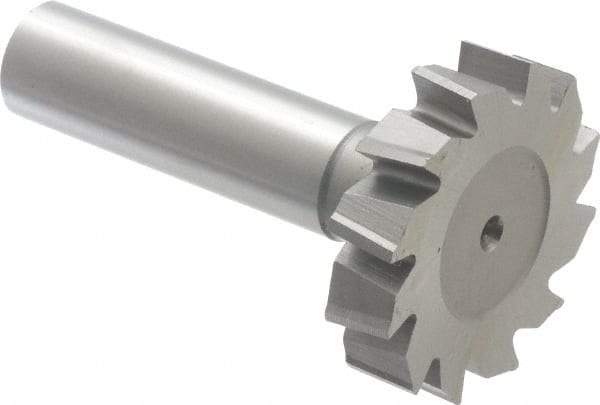 Made in USA - 1-3/8" Diam x 5/16" Face Width, High Speed Steel, 12 Teeth, Shank Connection Woodruff Keyseat Cutter - Uncoated, 2-5/16" OAL x 1/2" Shank, Staggered Teeth, ANSI 1011, Old Standard 23 - Industrial Tool & Supply