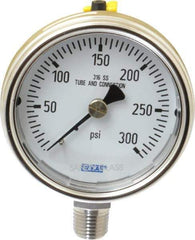Wika - 2-1/2" Dial, 1/4 Thread, 0-300 Scale Range, Pressure Gauge - Lower Connection Mount, Accurate to 2-1-2% of Scale - Industrial Tool & Supply