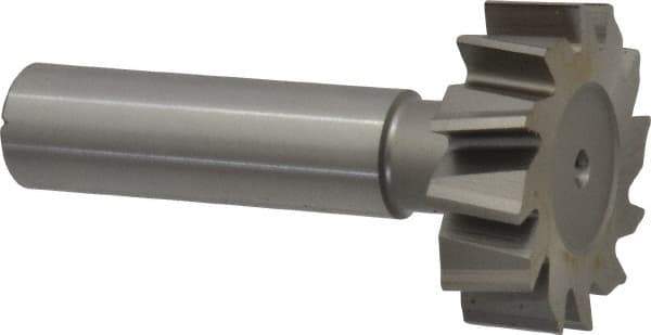 Made in USA - 1-1/4" Diam x 3/8" Face Width, High Speed Steel, 12 Teeth, Shank Connection Woodruff Keyseat Cutter - Uncoated, 2-3/8" OAL x 1/2" Shank, Staggered Teeth, ANSI 1210, Old Standard E - Industrial Tool & Supply