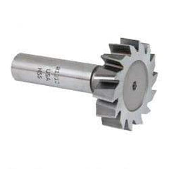 Made in USA - 1-1/2" Diam x 3/8" Face Width, High Speed Steel, 14 Teeth, Shank Connection Woodruff Keyseat Cutter - Uncoated, 2-3/8" OAL x 1/2" Shank, Staggered Teeth, ANSI 1212, Old Standard G - Industrial Tool & Supply