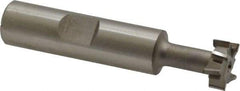 Made in USA - 9/16" Cut Diam, 15/64" Cut Width, 17/64" Neck Diam, 1/2" Shank Diam, 2-19/32" OAL, High Speed Steel T-Slot Cutter - Uncoated, 1/4" Bolt, 1-13/16" Shank Length, Staggered Teeth, 8 Teeth, Weldon Flat - Industrial Tool & Supply