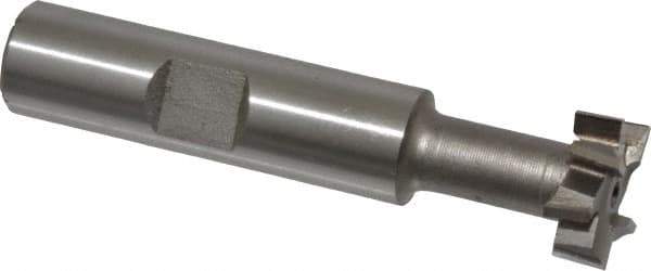 Made in USA - 21/32" Cut Diam, 17/64" Cut Width, 21/64" Neck Diam, 1/2" Shank Diam, 2-11/16" OAL, High Speed Steel T-Slot Cutter - Uncoated, 5/16" Bolt, 1-13/16" Shank Length, Staggered Teeth, 8 Teeth, Weldon Flat - Industrial Tool & Supply
