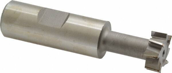 Made in USA - 25/32" Cut Diam, 21/64" Cut Width, 13/32" Neck Diam, 3/4" Shank Diam, 3-1/4" OAL, High Speed Steel T-Slot Cutter - Uncoated, 3/8" Bolt, 2-1/16" Shank Length, Staggered Teeth, 8 Teeth, Weldon Flat - Industrial Tool & Supply