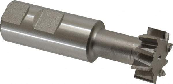 Made in USA - 1-1/4" Cut Diam, 31/64" Cut Width, 21/32" Neck Diam, 1" Shank Diam, 3-15/16" OAL, High Speed Steel T-Slot Cutter - Uncoated, 5/8" Bolt, 2-15/16" Shank Length, Staggered Teeth, 10 Teeth, Weldon Flat - Industrial Tool & Supply