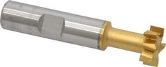 Made in USA - 21/32" Cut Diam, 17/64" Cut Width, 21/64" Neck Diam, 1/2" Shank Diam, 2-11/16" OAL, High Speed Steel T-Slot Cutter - TiN Finish, 5/16" Bolt, 1-13/16" Shank Length, Staggered Teeth, 8 Teeth, Weldon Flat - Industrial Tool & Supply