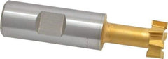 Made in USA - 25/32" Cut Diam, 21/64" Cut Width, 13/32" Neck Diam, 3/4" Shank Diam, 3-1/4" OAL, High Speed Steel T-Slot Cutter - TiN Finish, 3/8" Bolt, 2-1/16" Shank Length, Staggered Teeth, 8 Teeth, Weldon Flat - Industrial Tool & Supply