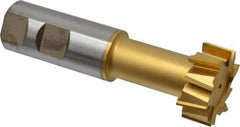 Made in USA - 1-15/32" Cut Diam, 5/8" Cut Width, 25/32" Neck Diam, 1" Shank Diam, 4-7/16" OAL, High Speed Steel T-Slot Cutter - TiN Finish, 3/4" Bolt, 2-15/16" Shank Length, Staggered Teeth, 10 Teeth, Weldon Flat - Industrial Tool & Supply