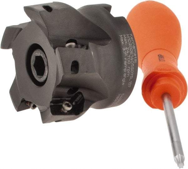 Kennametal - 5 Inserts, 2" Cut Diam, 3/4" Arbor Diam, 0.56" Max Depth of Cut, Indexable Square-Shoulder Face Mill - 0/90° Lead Angle, 1.575" High, EC14.., EP14.. Insert Compatibility, Series Mill 1-14 - Industrial Tool & Supply