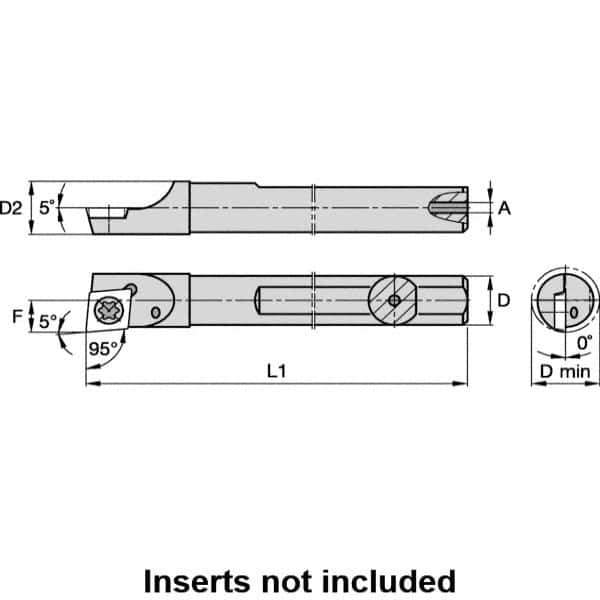Kennametal - 0.23" Min Bore Diam, 2-1/2" OAL, 0.188" Shank Diam, A-SCLD Indexable Boring Bar - CD.. Insert, Screw Holding Method - Industrial Tool & Supply