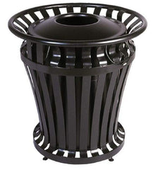 Rubbermaid - Black Round Trash Can - Steel, 32" High - Industrial Tool & Supply