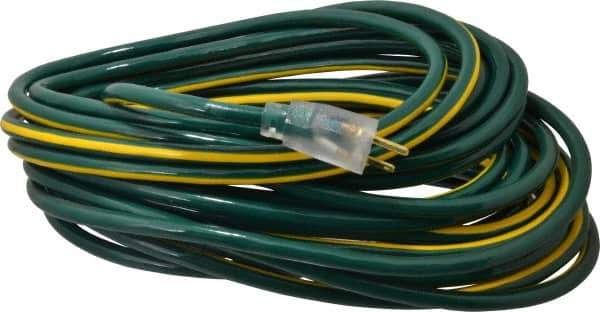 Southwire - 50', 12/3 Gauge/Conductors, Green/Yellow Outdoor Extension Cord - 1 Receptacle, 15 Amps, 125 VAC, UL SJTW, NEMA 5-15P, 5-15R - Industrial Tool & Supply