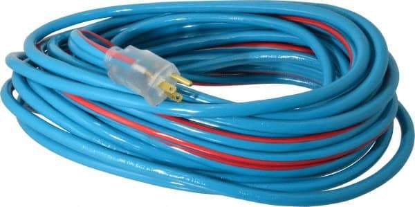 Southwire - 50', 12/3 Gauge/Conductors, Blue/Red Outdoor Extension Cord - 1 Receptacle, 15 Amps, 125 VAC, UL SJTW, NEMA 5-15P, 5-15R - Industrial Tool & Supply