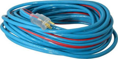 Southwire - 50', 12/3 Gauge/Conductors, Blue/Red Outdoor Extension Cord - 1 Receptacle, 15 Amps, 125 VAC, UL SJTW, NEMA 5-15P, 5-15R - Industrial Tool & Supply