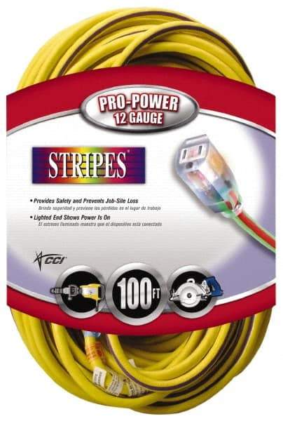 Southwire - 100', 12/3 Gauge/Conductors, Yellow/Purple Outdoor Extension Cord - 1 Receptacle, 15 Amps, 125 VAC, UL SJTW, NEMA 5-15P, 5-15R - Industrial Tool & Supply