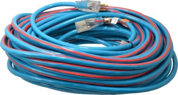 Southwire - 100', 12/3 Gauge/Conductors, Blue/Red Outdoor Extension Cord - 1 Receptacle, 15 Amps, 125 VAC, UL SJTW, NEMA 5-15P, 5-15R - Industrial Tool & Supply