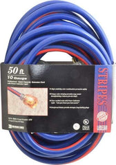 Southwire - 50', 10/3 Gauge/Conductors, Blue/Red Outdoor Extension Cord - 1 Receptacle, 15 Amps, 125 VAC, UL SJTW, NEMA 5-15P, 5-15R - Industrial Tool & Supply