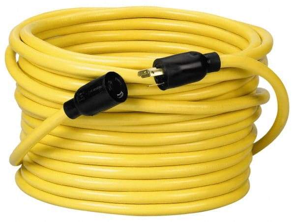 Southwire - 100', 12/3 Gauge/Conductors, Yellow Wet & Dry Location, Indoor & Outdoor Extension Cord - 1 Receptacle, 15 Amps, 125 VAC, UL STW, NEMA L5-20P, L5-20R - Industrial Tool & Supply