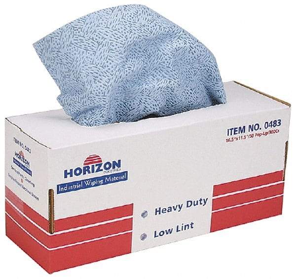 Ability One - Flat Fold Shop Towel/Industrial Wipes - 16-1/2" x 11-1/2" Sheet Size, Blue - Industrial Tool & Supply