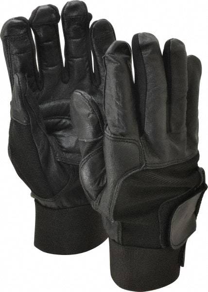 Ability One - Size XL (10) Leather/Spandex/Gel Padded Anti-Vibration/Impact Protection Work Gloves - For Mechanic's & Lifting, Uncoated, Hook & Loop Cuff, Full Fingered, Black, Paired - Industrial Tool & Supply