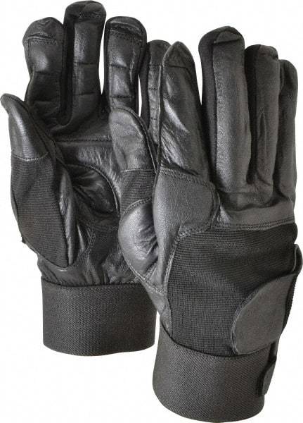 Ability One - Size 2XL (11) Leather/Spandex/Gel Padded Anti-Vibration/Impact Protection Work Gloves - For Mechanic's & Lifting, Uncoated, Hook & Loop Cuff, Full Fingered, Black, Paired - Industrial Tool & Supply