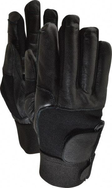 Ability One - Size L (9) Leather/Spandex/Gel Padded Anti-Vibration/Impact Protection Work Gloves - For Mechanic's & Lifting, Uncoated, Hook & Loop Cuff, Full Fingered, Black, Paired - Industrial Tool & Supply