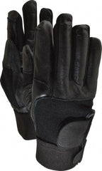Ability One - Size L (9) Leather/Spandex/Gel Padded Anti-Vibration/Impact Protection Work Gloves - For Mechanic's & Lifting, Uncoated, Hook & Loop Cuff, Full Fingered, Black, Paired - Industrial Tool & Supply