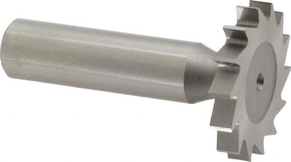 Made in USA - 1-1/4" Diam x 3/16" Face Width, High Speed Steel, 14 Teeth, Shank Connection Woodruff Keyseat Cutter - Uncoated, 2-3/16" OAL x 1/2" Shank, Straight Teeth, ANSI 610, Old Standard 19 - Industrial Tool & Supply
