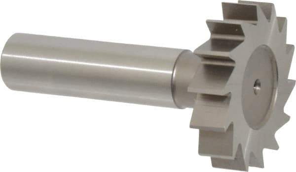 Made in USA - 1-3/8" Diam x 5/16" Face Width, High Speed Steel, 14 Teeth, Shank Connection Woodruff Keyseat Cutter - Uncoated, 2-5/16" OAL x 1/2" Shank, Straight Teeth, ANSI 1011, Old Standard 23 - Industrial Tool & Supply