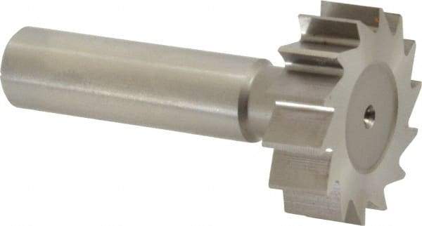 Made in USA - 1-1/4" Diam x 3/8" Face Width, High Speed Steel, 14 Teeth, Shank Connection Woodruff Keyseat Cutter - Uncoated, 2-3/8" OAL x 1/2" Shank, Straight Teeth, ANSI 1210, Old Standard E - Industrial Tool & Supply