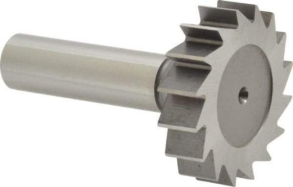 Made in USA - 1-1/2" Diam x 3/8" Face Width, High Speed Steel, 16 Teeth, Shank Connection Woodruff Keyseat Cutter - Uncoated, 2-3/8" OAL x 1/2" Shank, Straight Teeth, ANSI 1212, Old Standard G - Industrial Tool & Supply