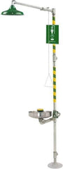 Haws - 1-1/4" Inlet, 20 GPM shower Flow, Drench shower, Eye & Face Wash Station - Bowl, Triangular Pull Rod & Push Flag Activated, Galvanized Steel Pipe, Plastic Shower Head, 3.7 GPM Bowl Flow, Inline Strainer, Barrier Free, Top or Mid Supply - Industrial Tool & Supply