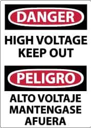 NMC - Accident Prevention Label, Header: DANGER - Legend: Danger - Pinch Point, English & Spanish, Black, Red & White, 3" Long x 5" High, Sign Muscle Finish - Industrial Tool & Supply