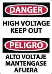 NMC - Accident Prevention Label, Header: DANGER - Legend: Danger - Pinch Point, English & Spanish, Black, Red & White, 3" Long x 5" High, Sign Muscle Finish - Industrial Tool & Supply