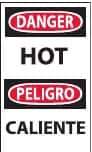 NMC - Hazardous Materials Label, Header: DANGER - Legend: Danger - Hot, English & Spanish, Black, Red & White, 3" Long x 5" High, Sign Muscle Finish - Industrial Tool & Supply