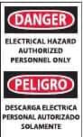 NMC - Accident Prevention Label, Header: DANGER - Legend: Danger - Electrical Hazard - Authorized Personnel Only, English & Spanish, Black, Red & White, 3" Long x 5" High, Sign Muscle Finish - Industrial Tool & Supply