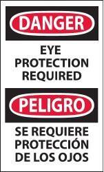 NMC - Accident Prevention Label, Header: DANGER - Legend: Danger - Eye Protection Required, English & Spanish, Black, Red & White, 3" Long x 5" High, Sign Muscle Finish - Industrial Tool & Supply