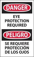 NMC - Accident Prevention Label, Header: DANGER - Legend: Danger - Eye Protection Required, English & Spanish, Black, Red & White, 3" Long x 5" High, Sign Muscle Finish - Industrial Tool & Supply
