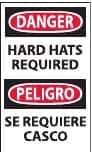 NMC - Accident Prevention Label, Header: DANGER - Legend: Danger - Hard Hats Required, English & Spanish, Black, Red & White, 3" Long x 5" High, Sign Muscle Finish - Industrial Tool & Supply