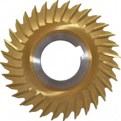 Made in USA - 3" Blade Diam x 3/32" Blade Thickness, 1" Hole, 32 Teeth, Cobalt Side Chip Saw - Straight Tooth, Arbor Connection, Right Hand Cut, TiN, with Keyway - Industrial Tool & Supply