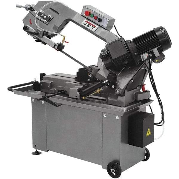 Jet - 8 x 14" Max Capacity, Manual Geared Head Horizontal Bandsaw - 135, 197 & 256 SFPM Blade Speed, 110/220 Volts, 45°, 1 hp, 1 Phase - Industrial Tool & Supply