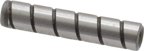 Jergens - 1/4" Diam x 1-1/4" Pin Length Alloy Steel Grooved Dowel Pin - C 47-58 & C 60-64 (Surface) Hardness, 1 Beveled & 1 Threaded End - Industrial Tool & Supply