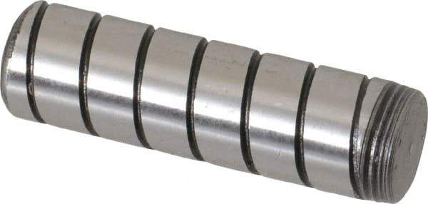 Jergens - 7/16" Diam x 1-1/2" Pin Length Alloy Steel Grooved Dowel Pin - C 47-58 & C 60-64 (Surface) Hardness, 1 Beveled & 1 Threaded End - Industrial Tool & Supply